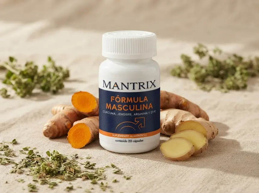 Frasco de Mantrix con cúrcuma y jengibre naturales